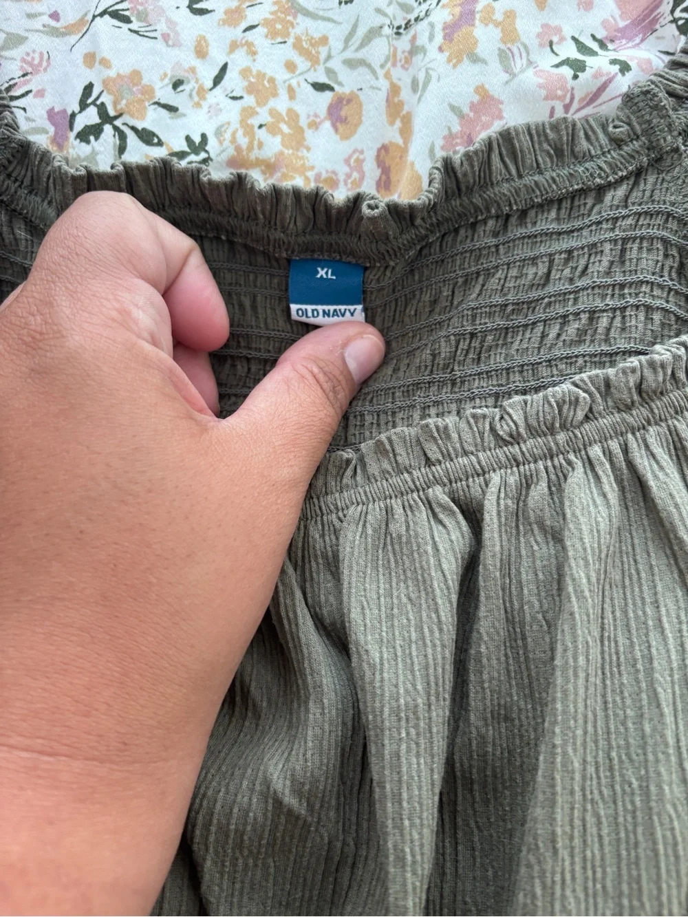 Old Navy Olive Green Puff Sleeve Smocked Waist Top